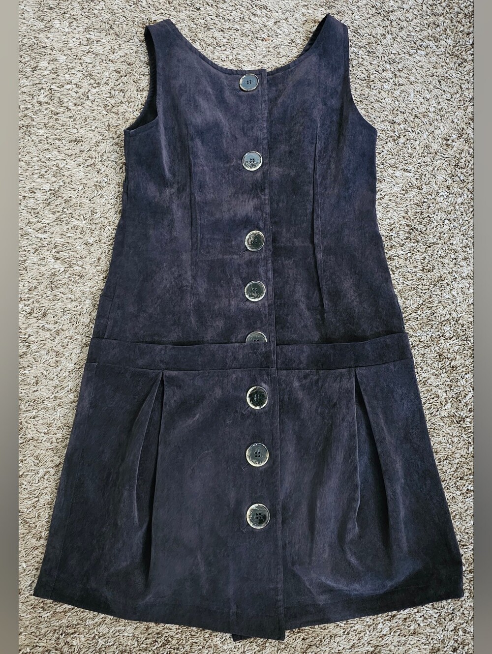 Y2K Women M Corduroy sleeveless Jumper Dress brown Button back european unique
